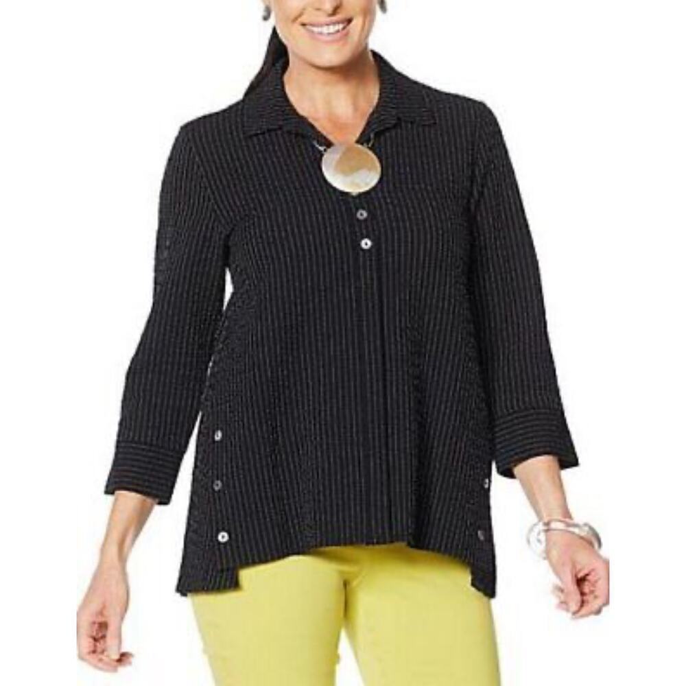 NWT MarlaWynne Black & White Running Stitch Butterfly Tunic Shirt S